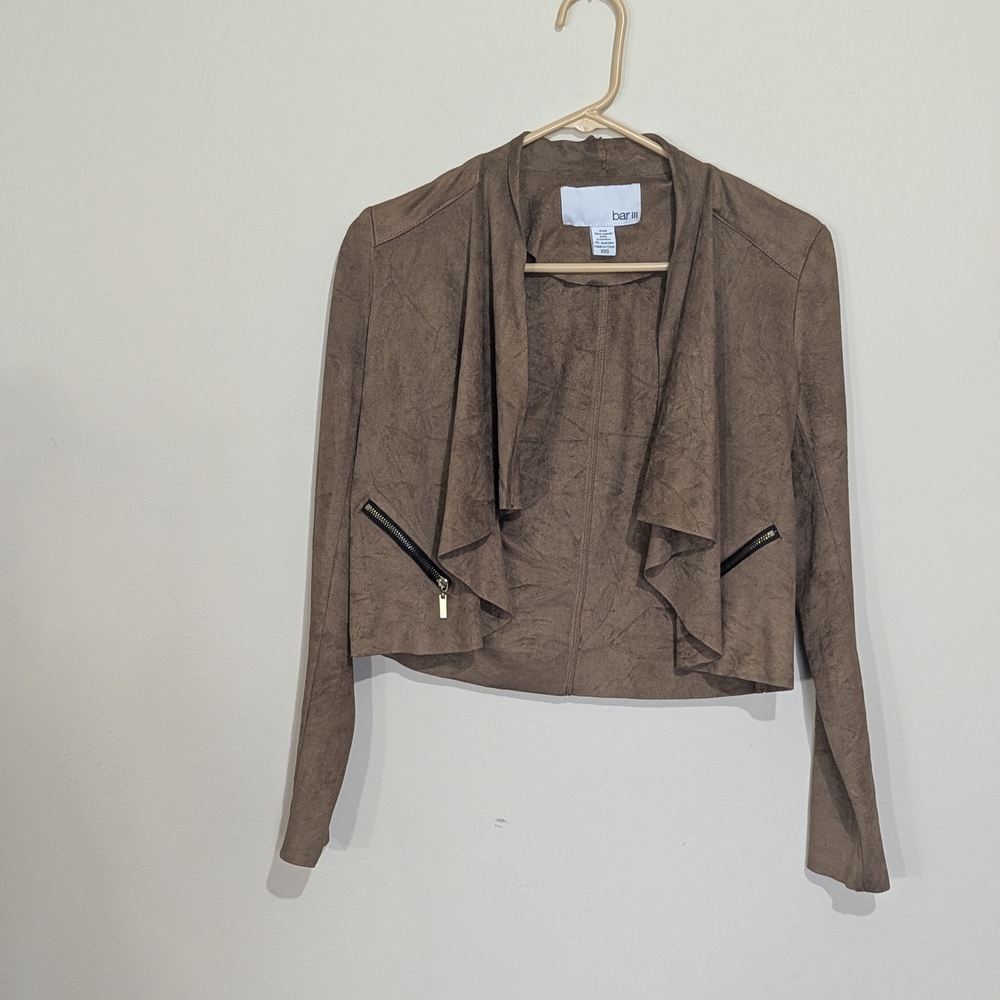 bar III Taupe Suede-Look Draped Jacket